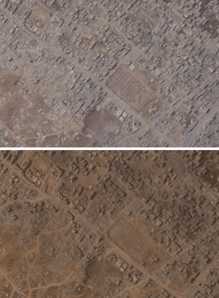 Camp sites south of Gaza City on August 9, above, and August 16.