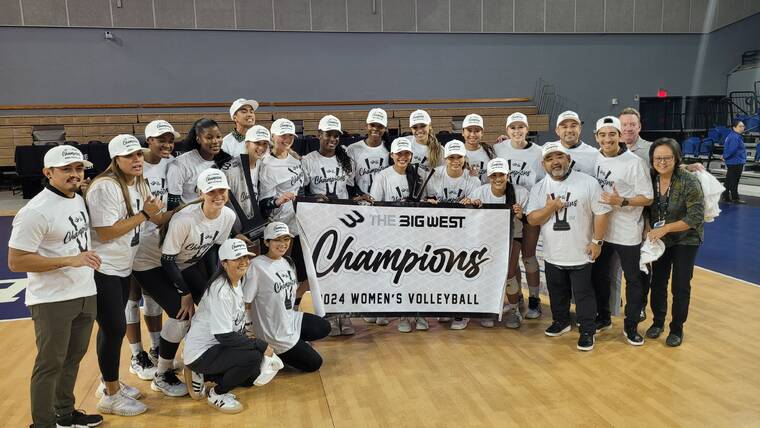 BILLY HULL / BHULL@STARADVERTISER.COM
                                The Hawaii womens volleyball team won its fifth consecutive Big West Conference championship last season at Bren Events Center in Irvine, Calif.