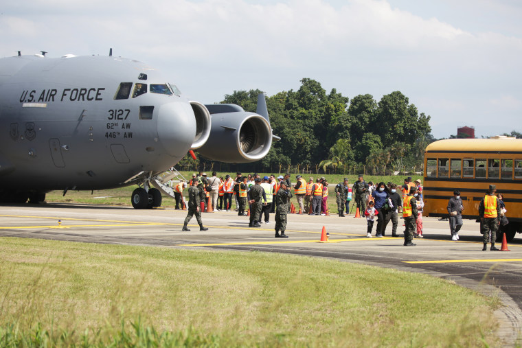 Deported Migrants arrive from US in a military plane in Honduras