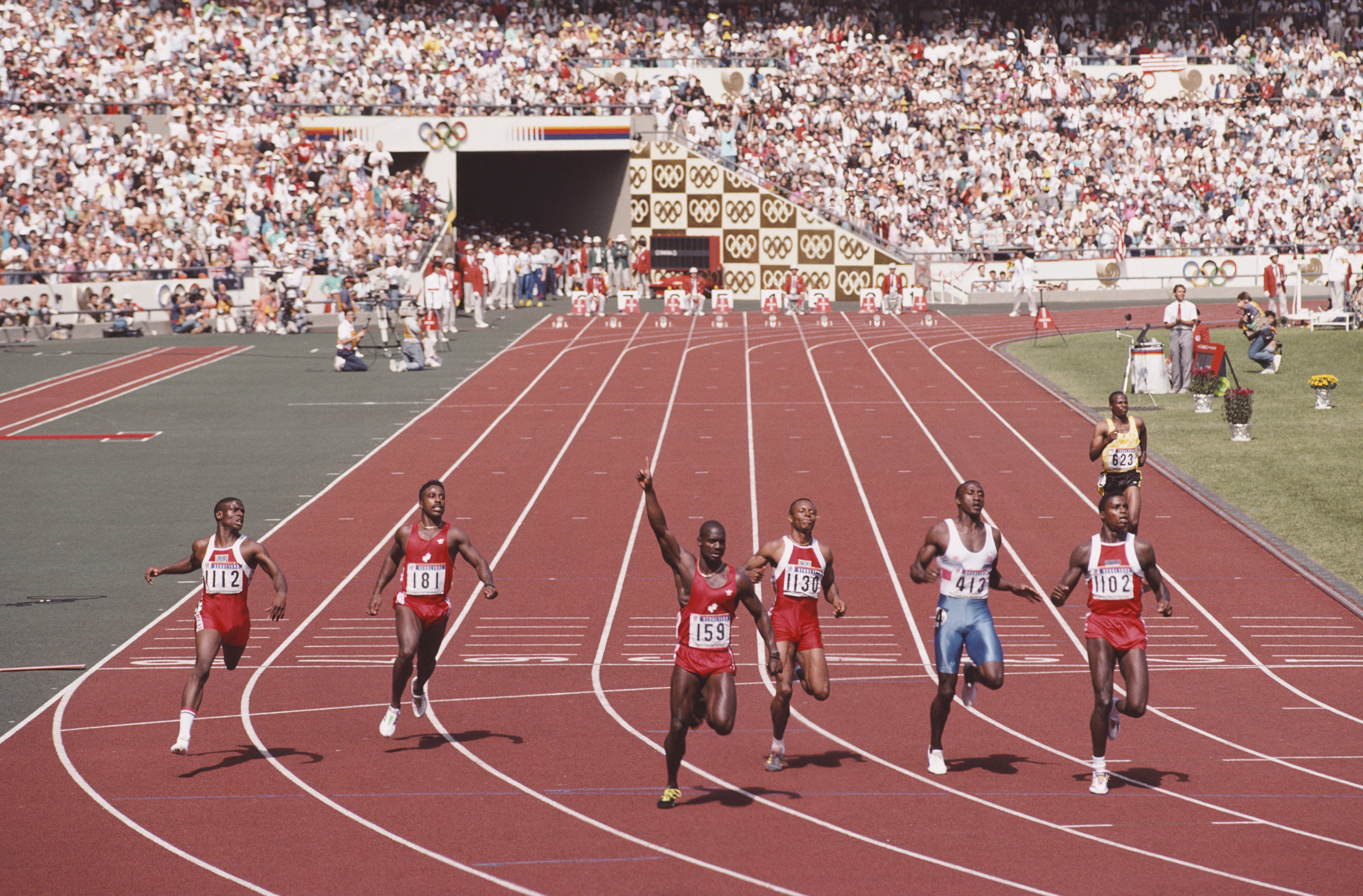 Dennis Mitchell (far left) finished fourth in ‘the dirtiest race in history’ and is now coach of Sha’Carri Richardson