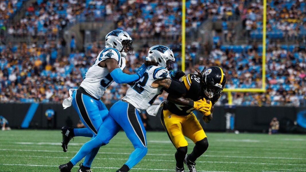 Steelers' Kaleb Johnson takes massive hit on special teams versus Panthers in preseason
