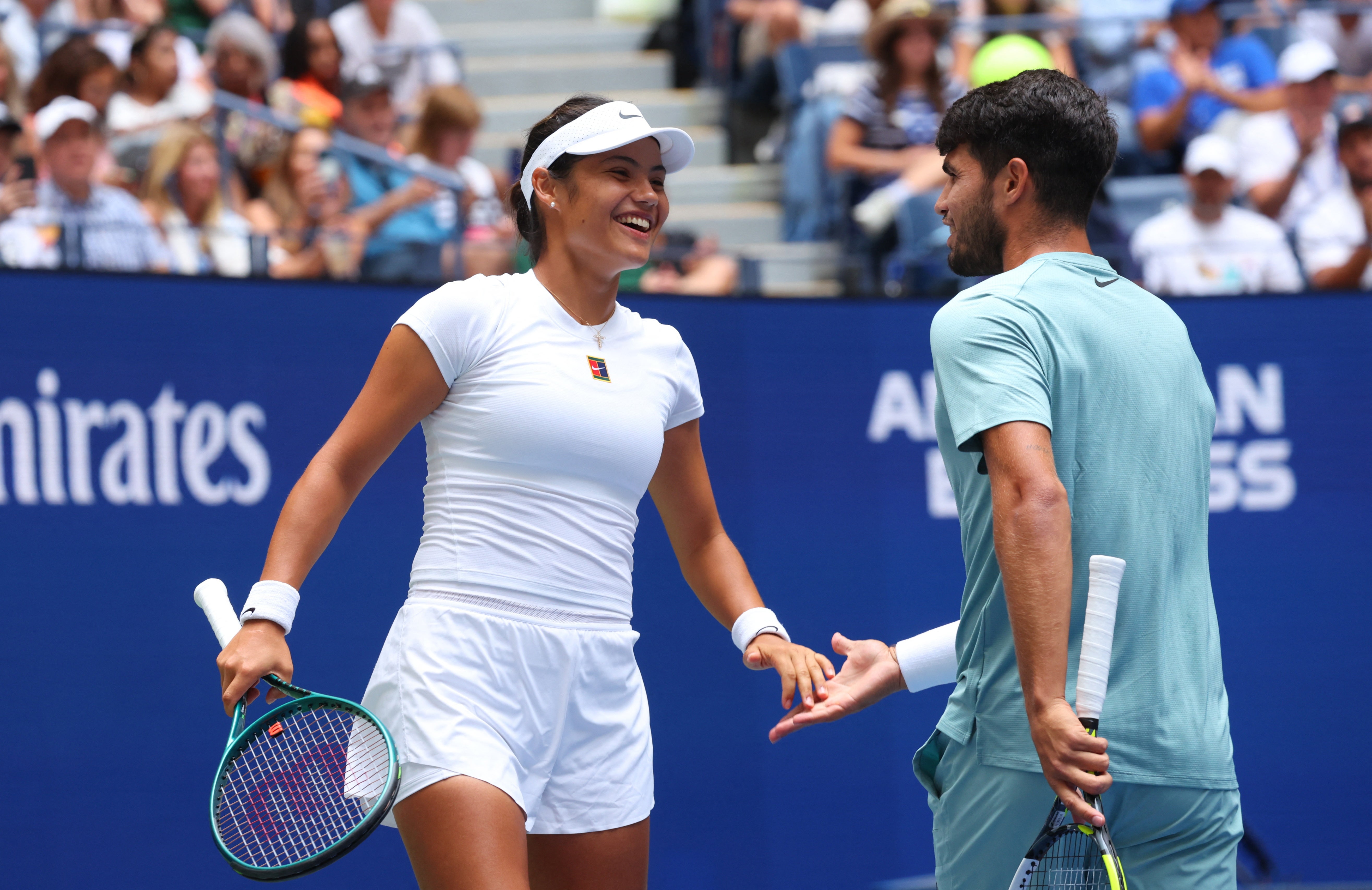 Alcaraz and Raducanu were in high spirits on Arthur Ashe